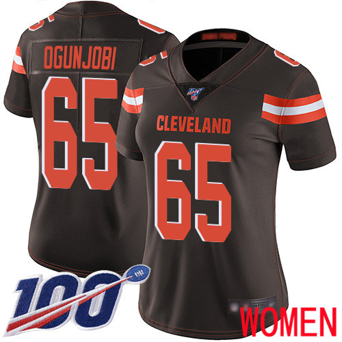 Cleveland Browns Larry Ogunjobi Women Brown Limited Jersey #65 NFL Football Home 100th Season Vapor Untouchable